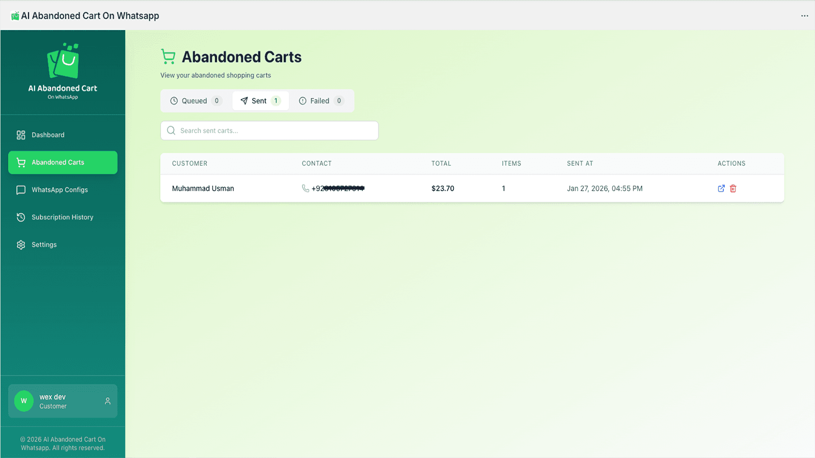 Track every abandoned cart from your customers