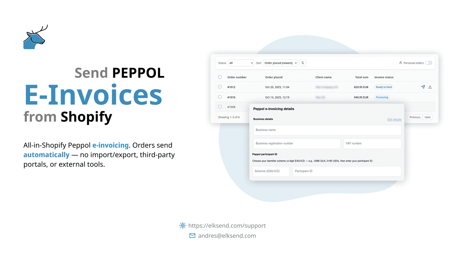 Send Peppol e-invoices from Shopify