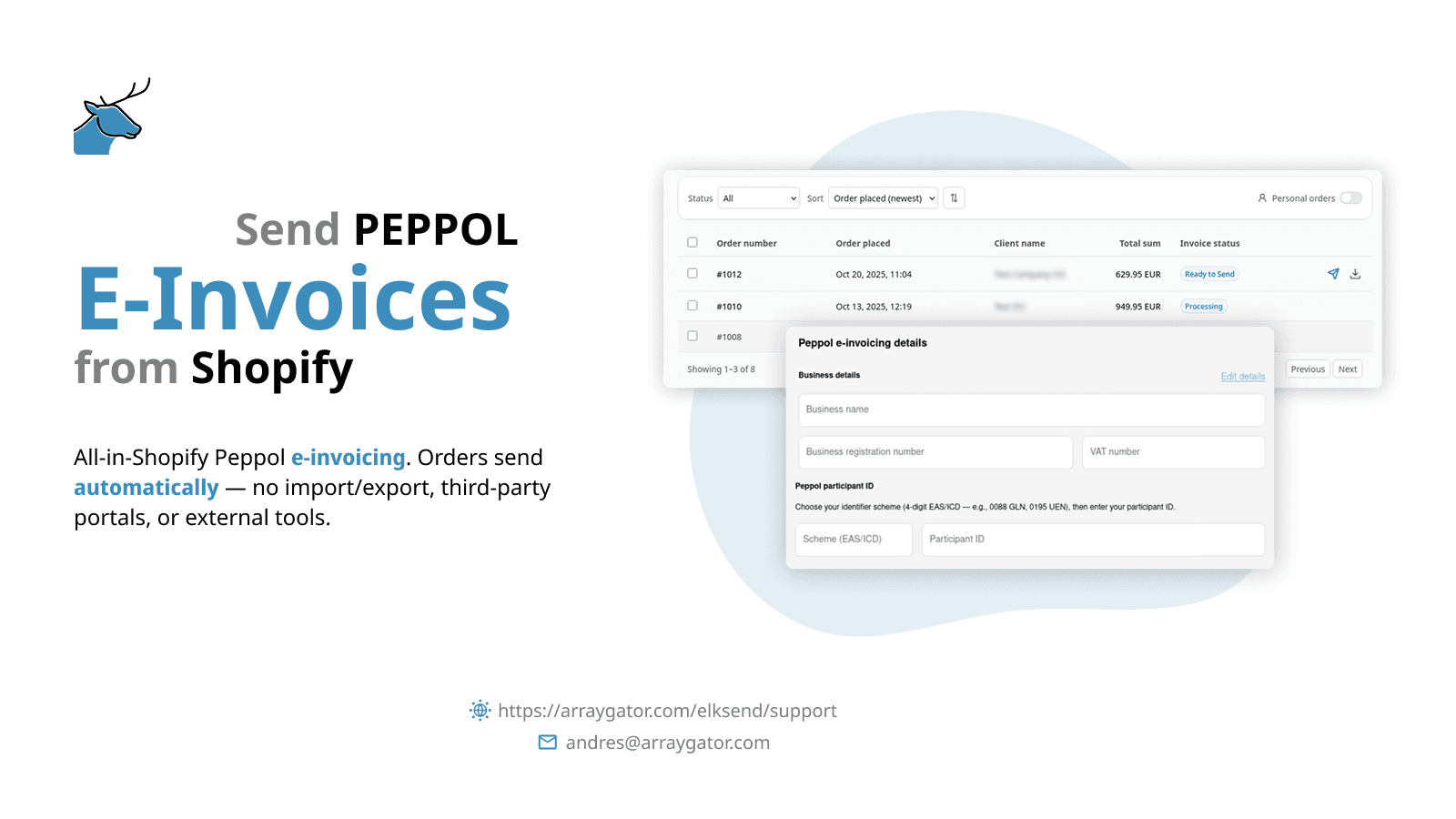 Send Peppol e-invoices from Shopify