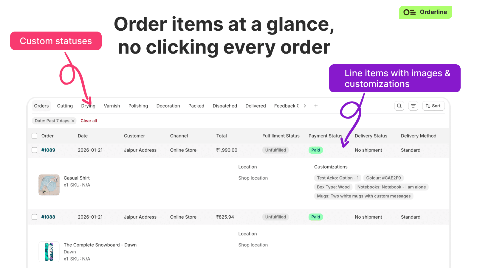 order line items at a glance save time, no clicking every order