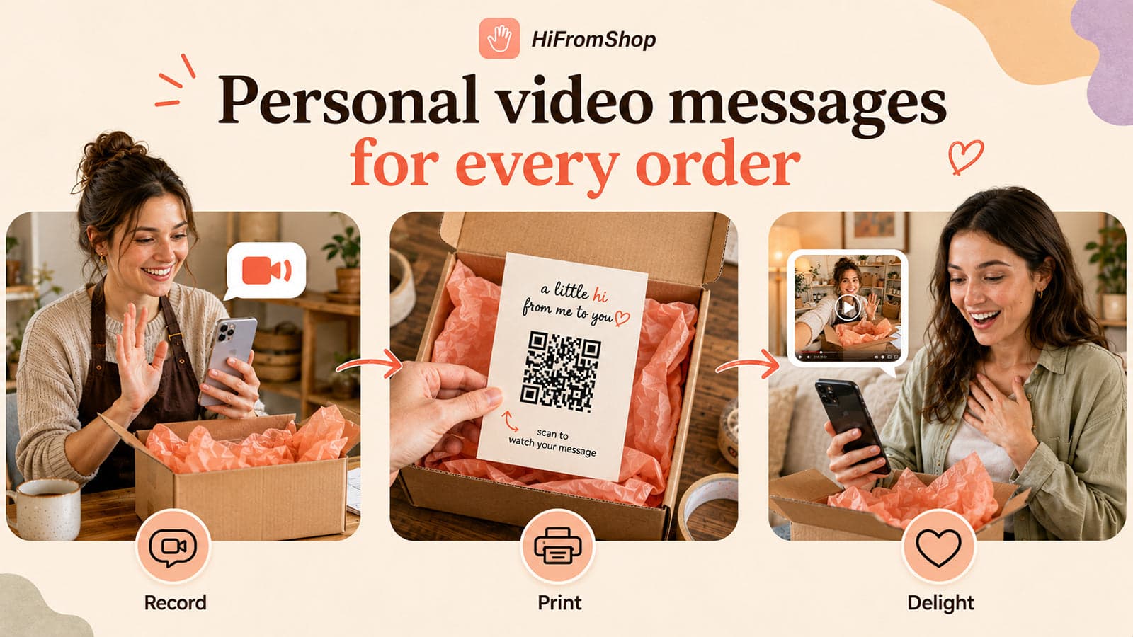 Personal video message from a shop founder in a package