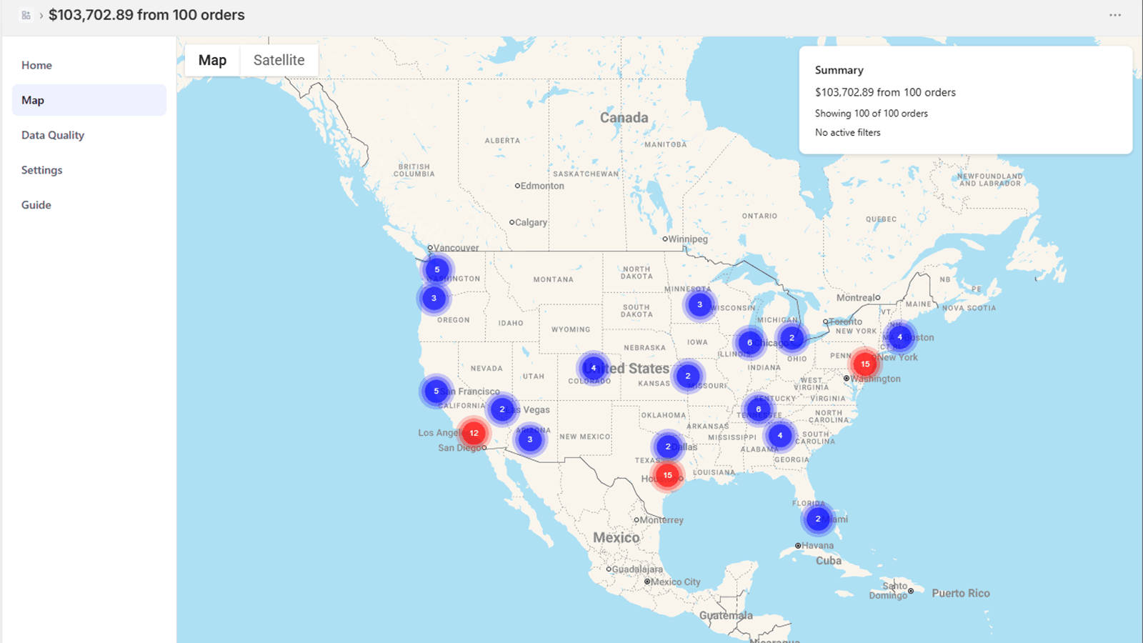 Order Atlas geographic order dashboard