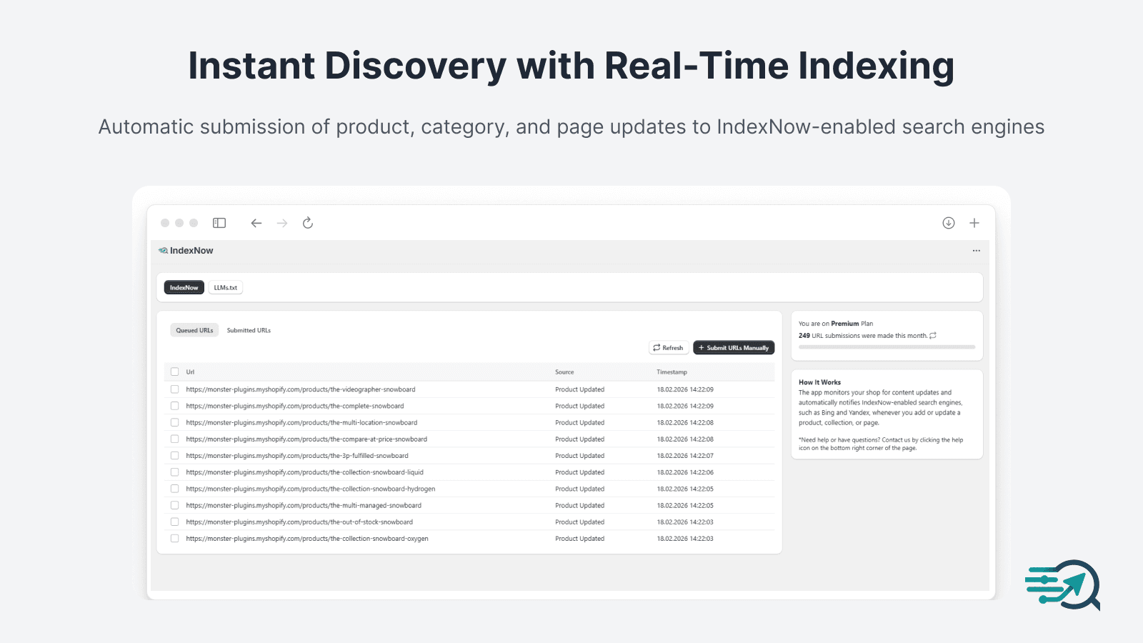 Auto submission of every product, collecton and page update
