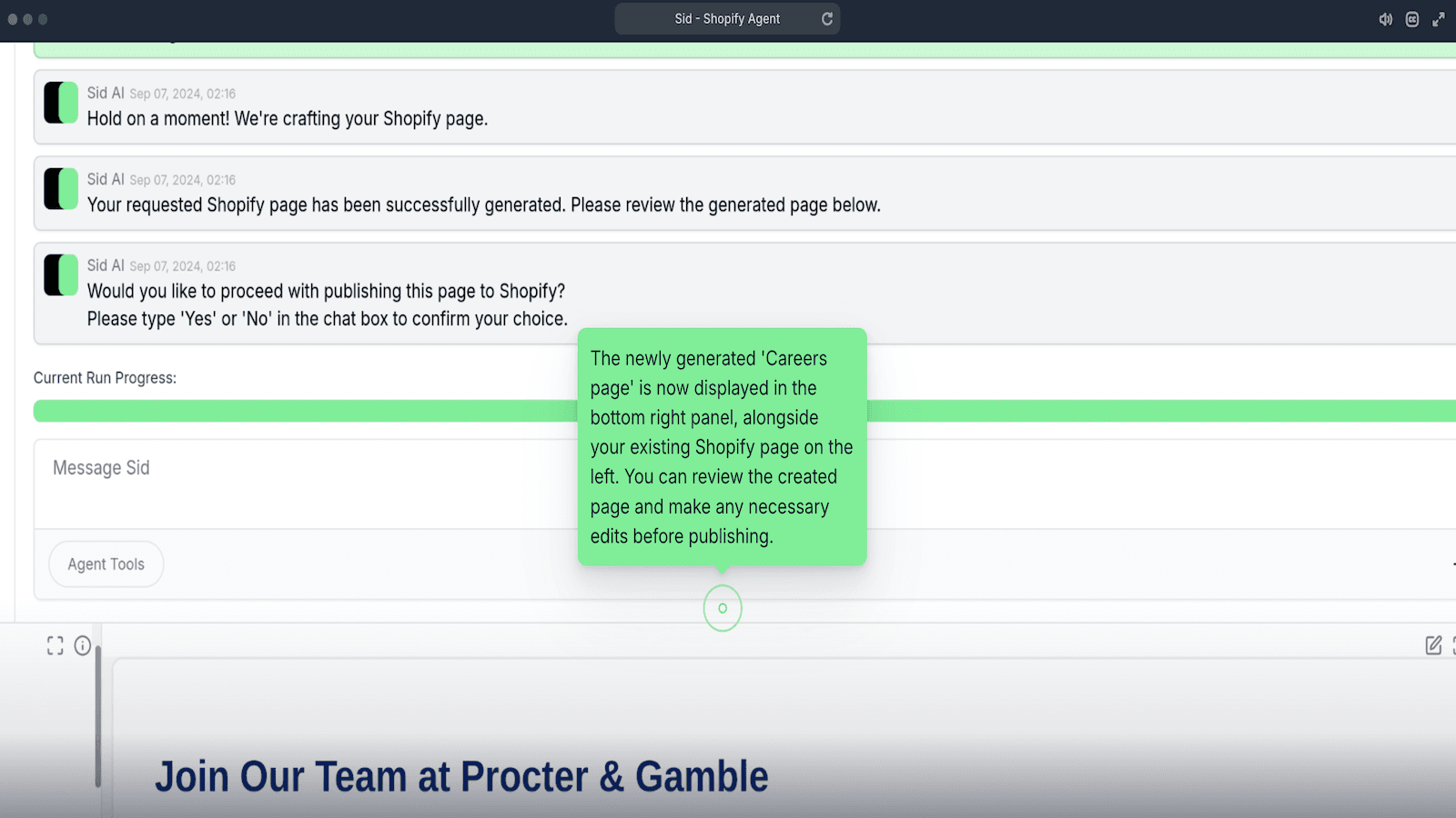 Generative AI product listing in the dashboard