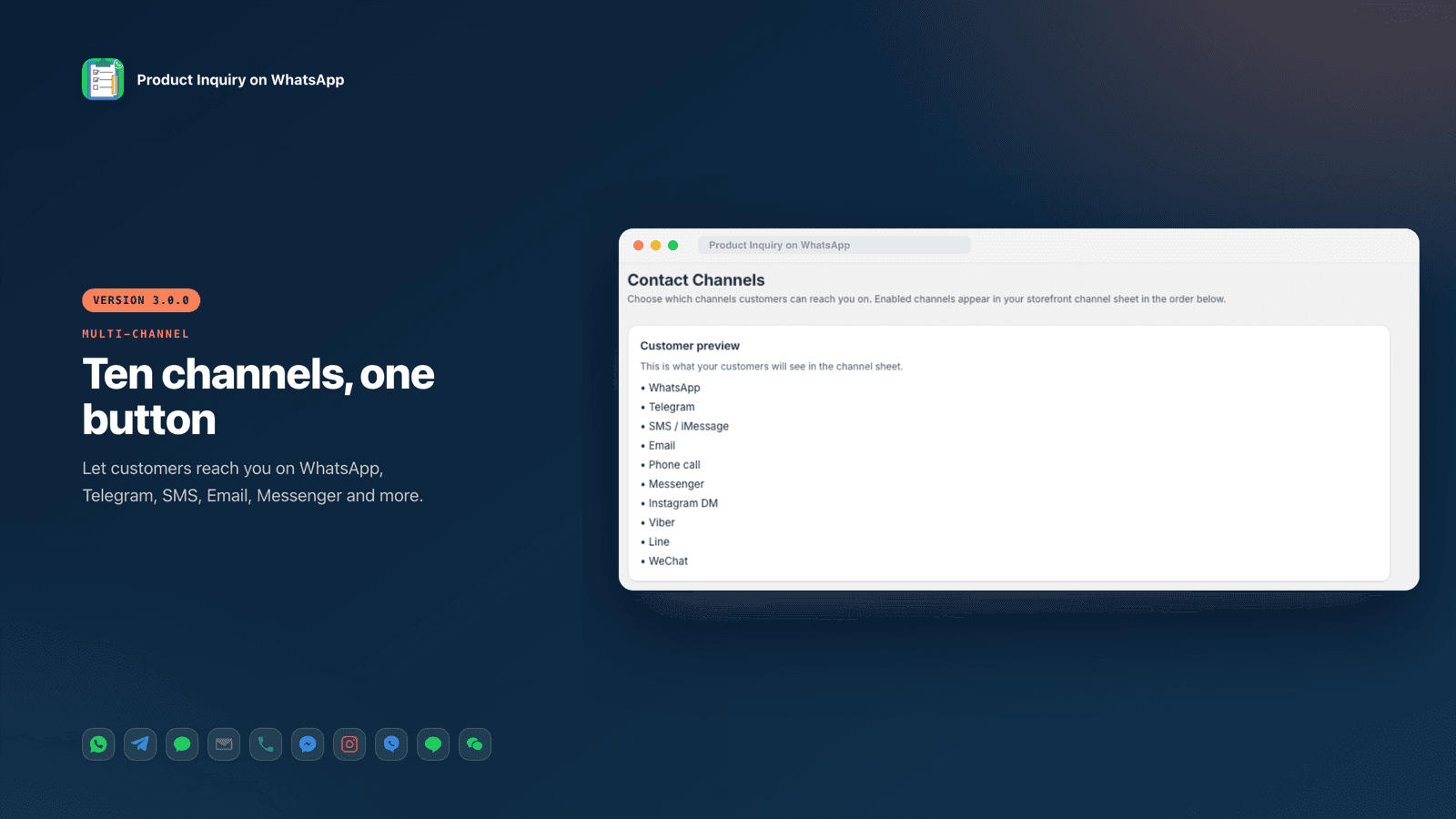 One product button opens ten ways for customers to reach you