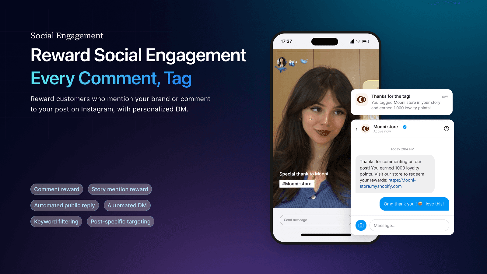 Auto-reward Instagram mentions, comments, and story tags