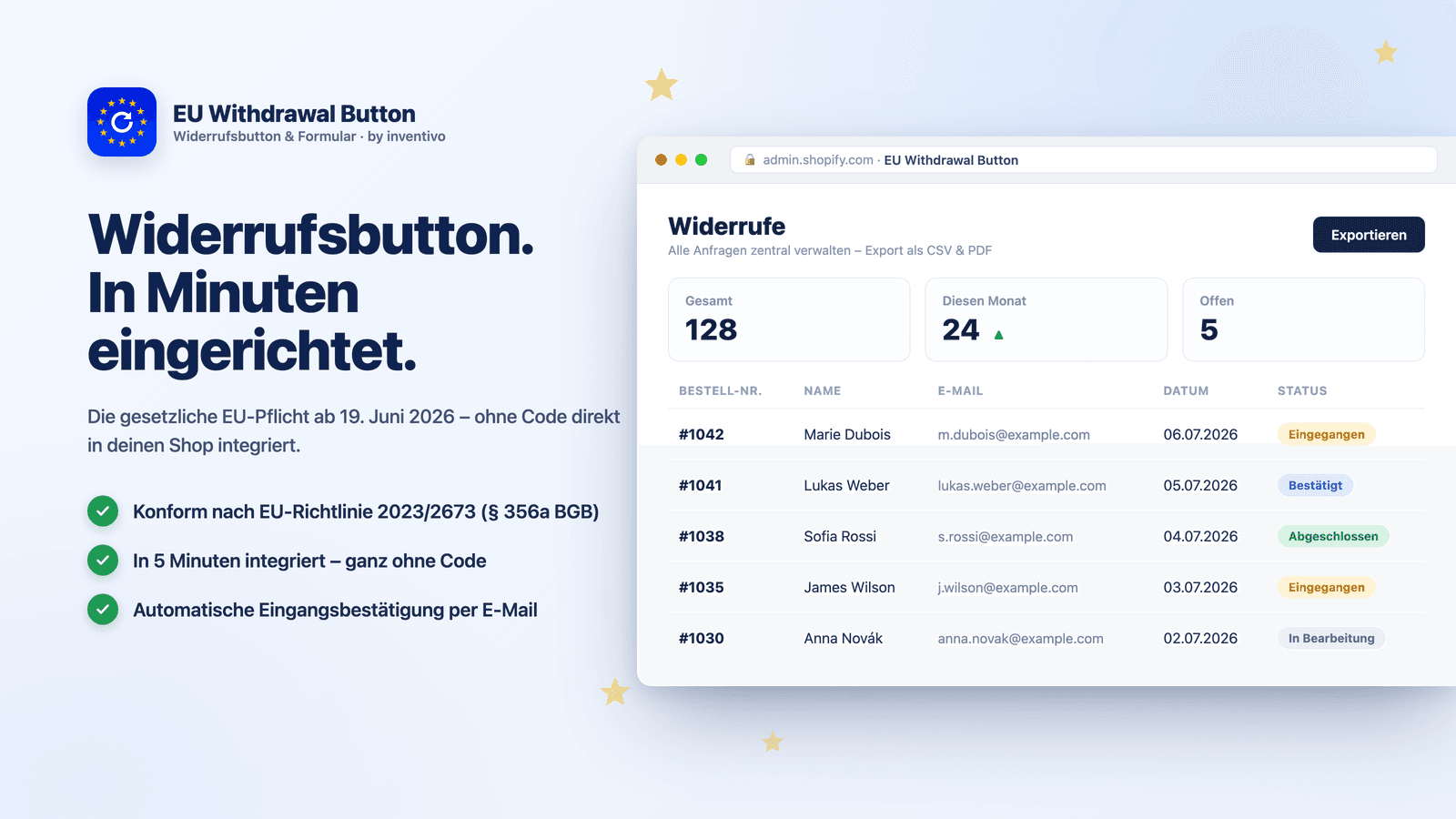 Widerrufsansicht Liste