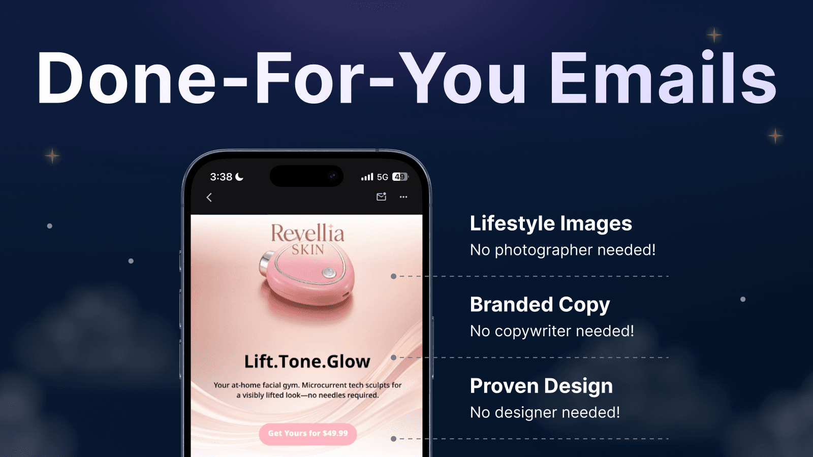 Your Email Copilot. Lifestyle image, branded copy, proven design