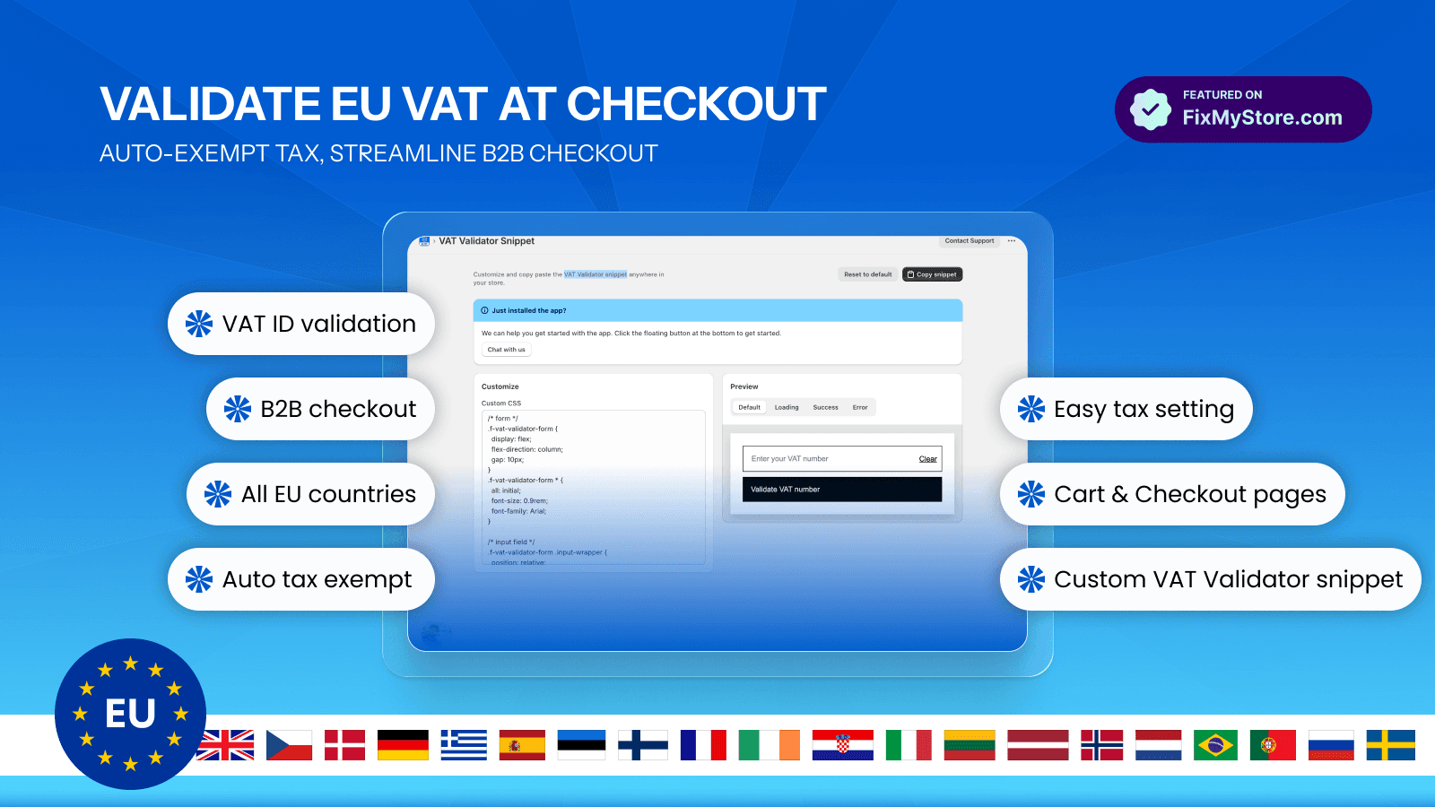 Tax rules settings for selected countries in EU VAT Exempt app