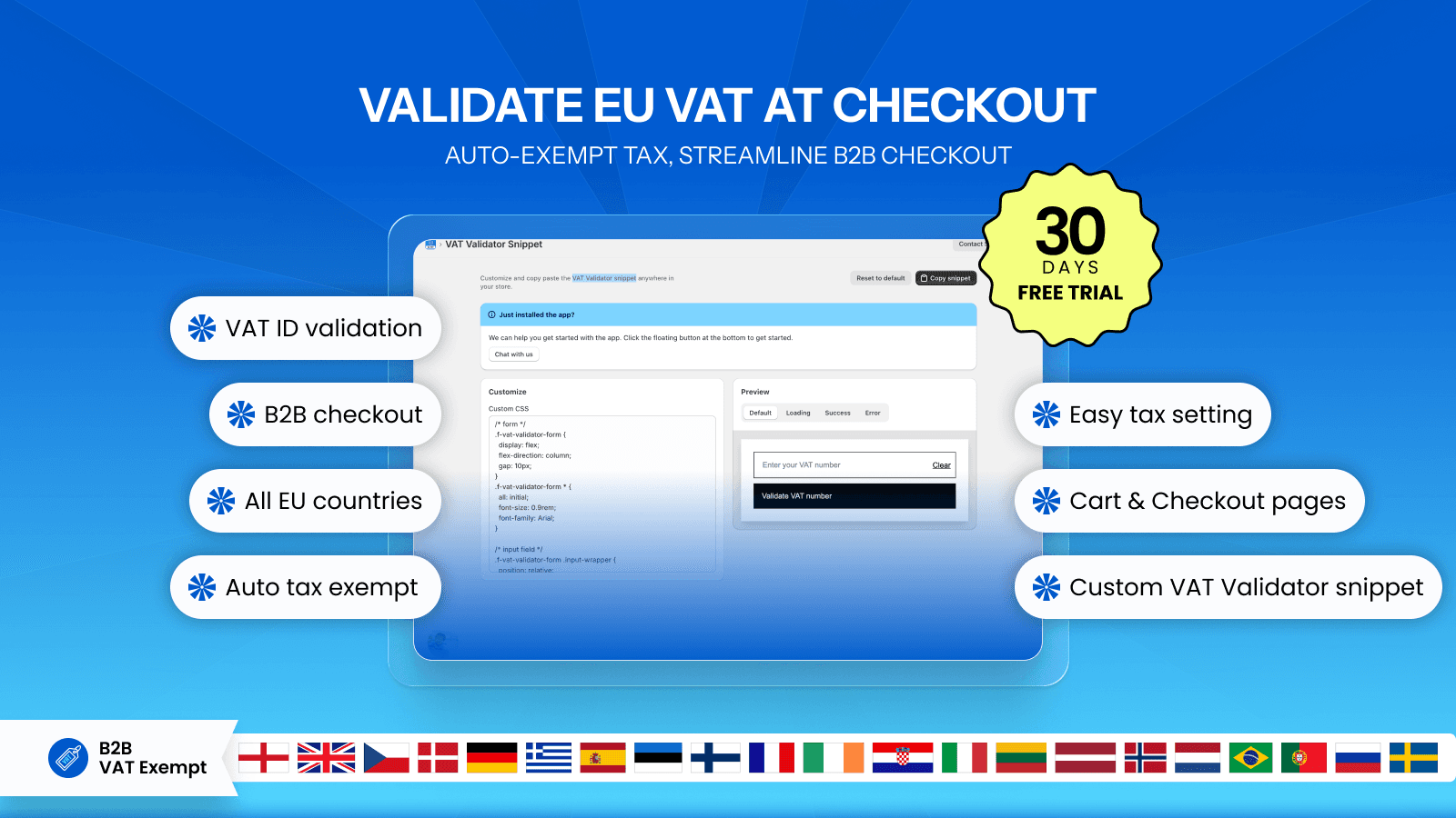Tax rules settings for selected countries in EU VAT Exempt app
