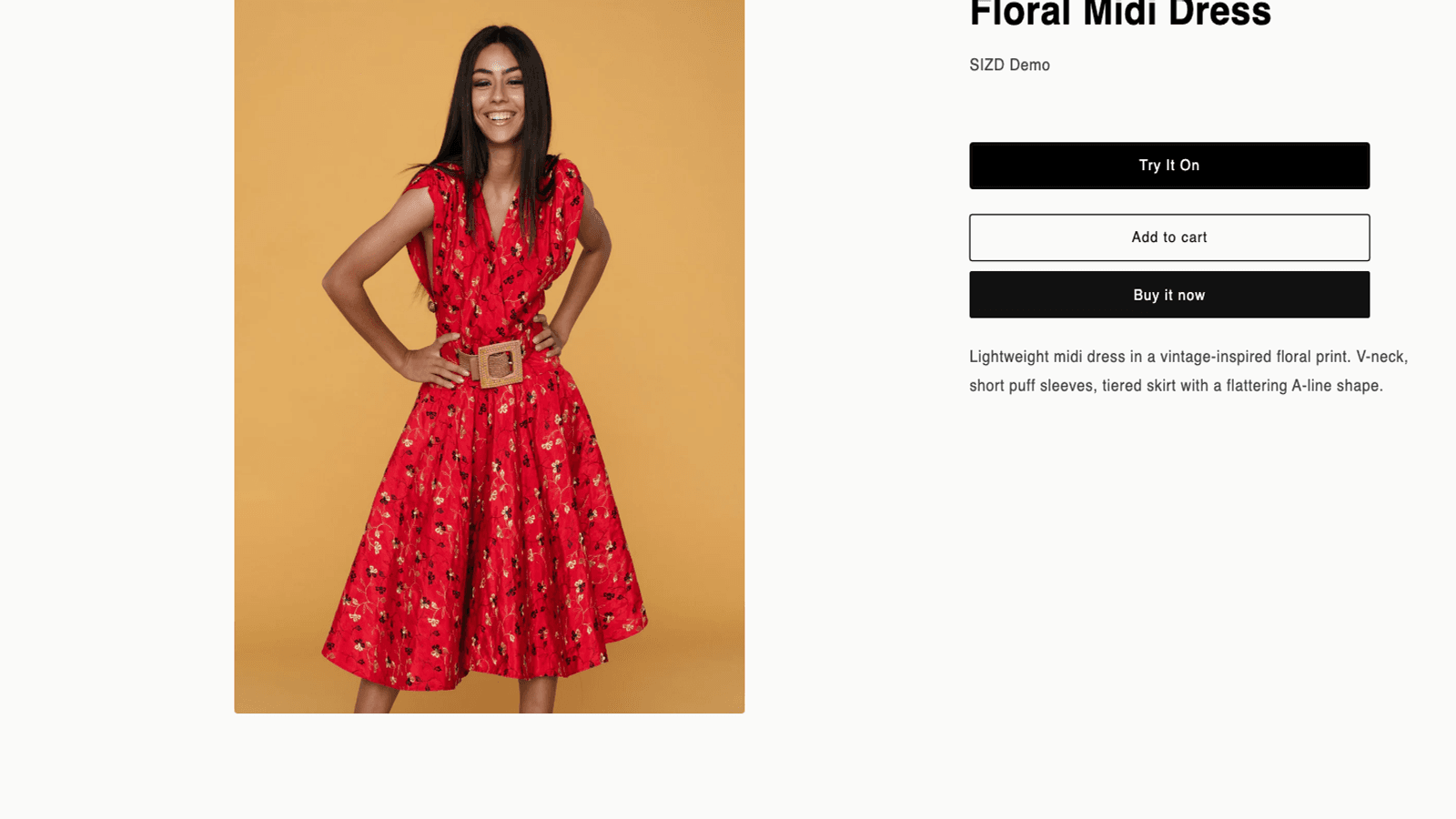 SIZD "Try It On" button on a product page, no theme code needed