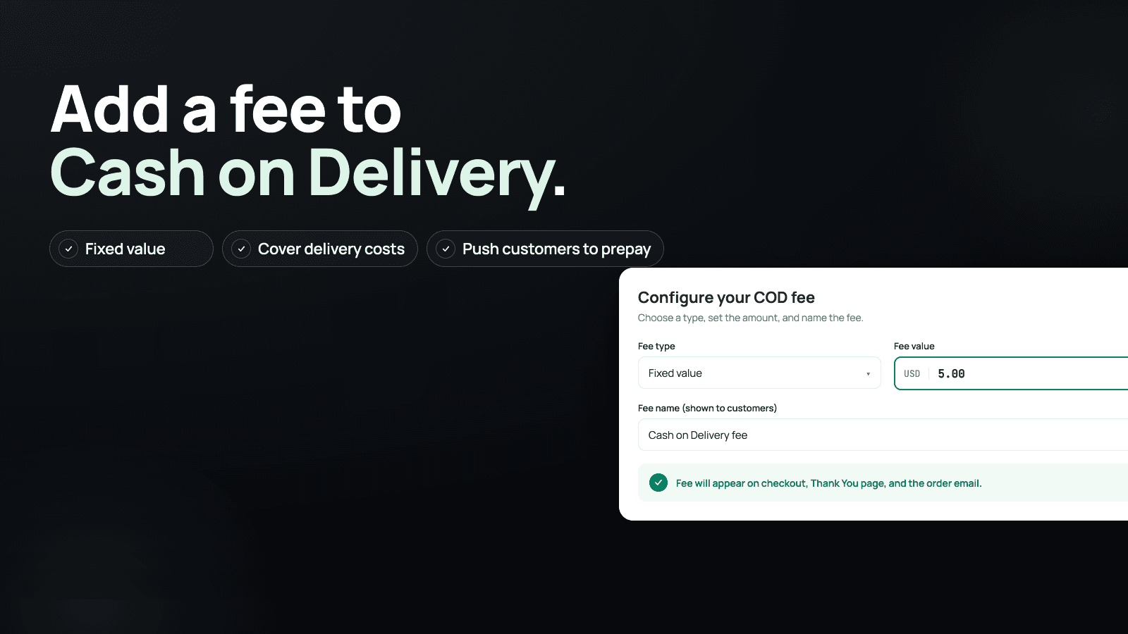 Codllect COD Fee dashboard and COD fee preview