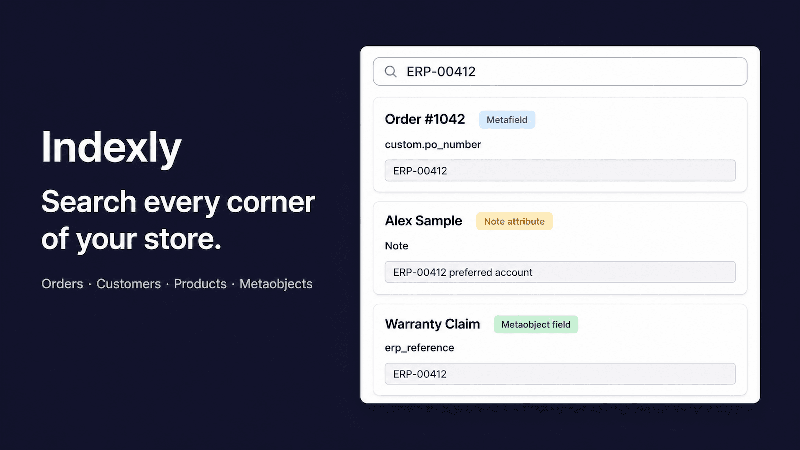 Indexly banner: search every corner of your store