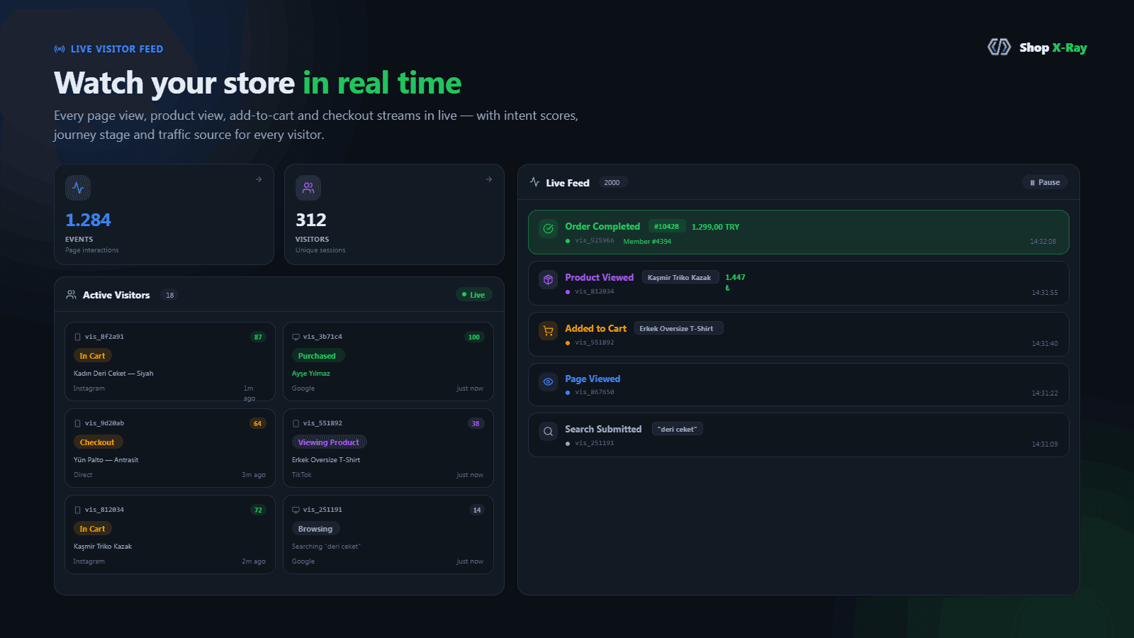 Real-time visitor feed with intent scores