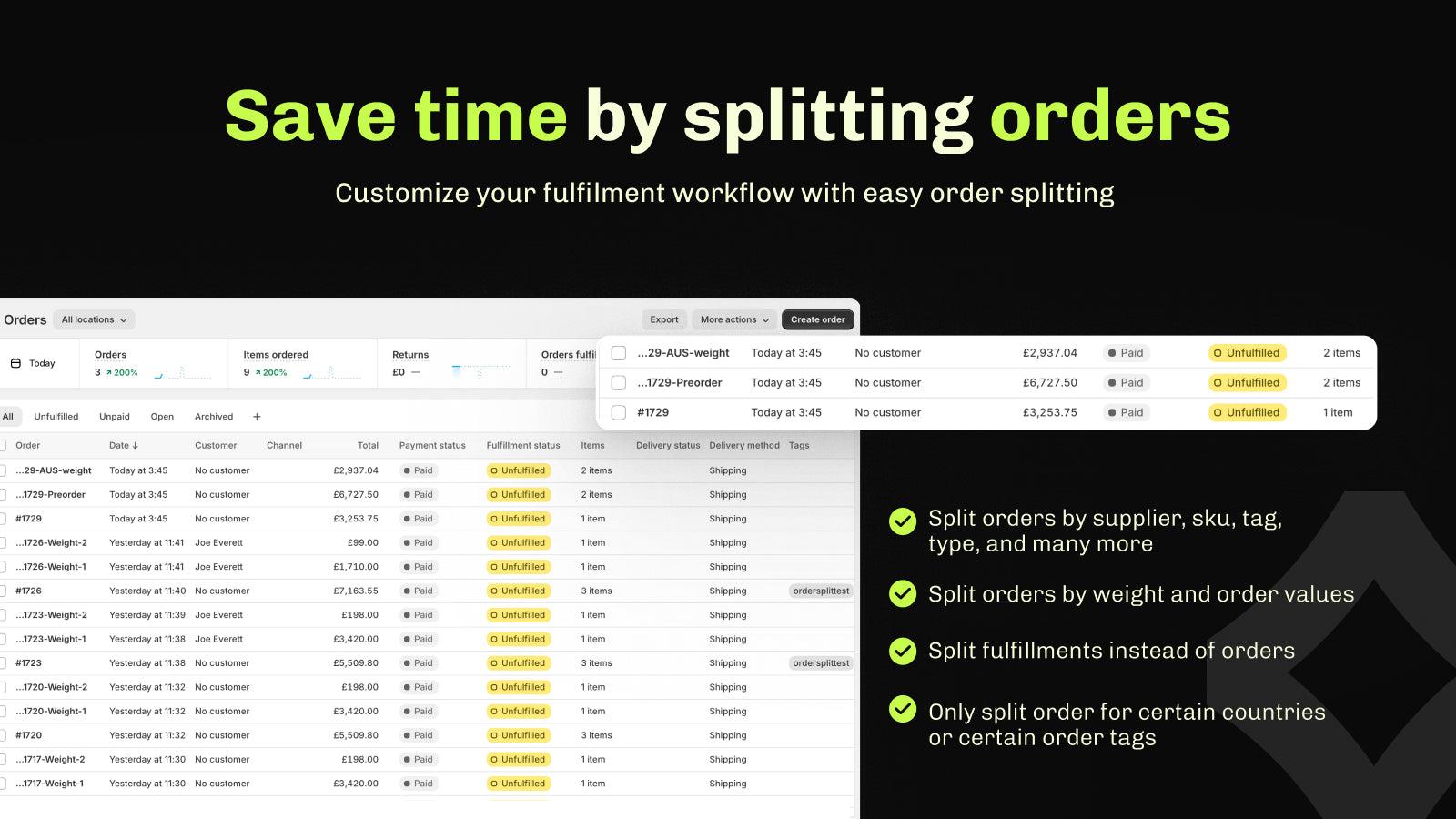 Split orders to customise your fulfilment workflow