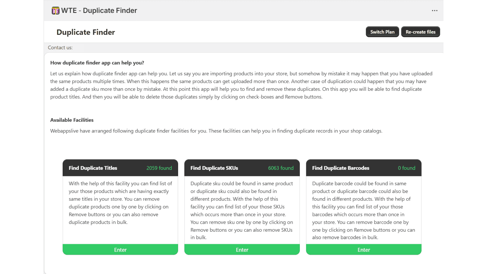 Duplicate finder dashboard