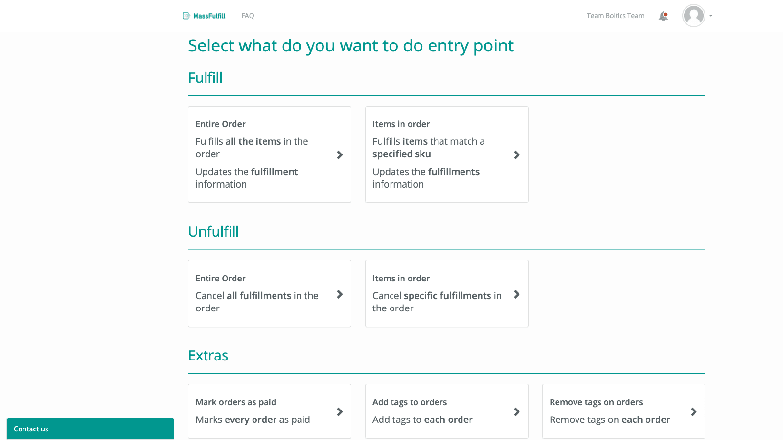 Home - Available options provided to update your orders