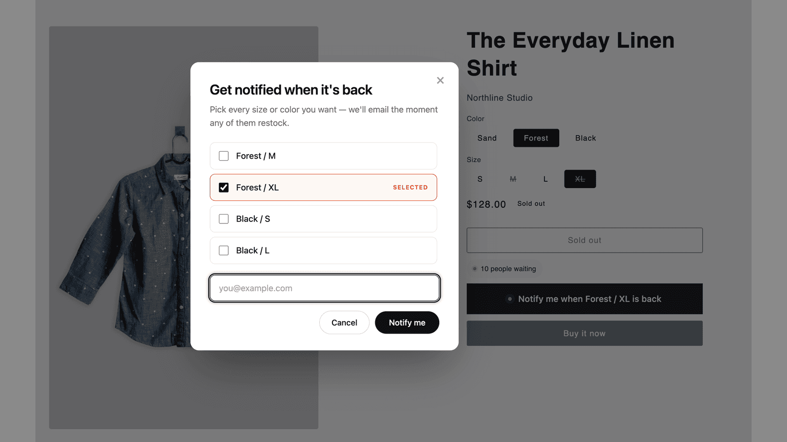 Customers subscribe to any size or color in one click