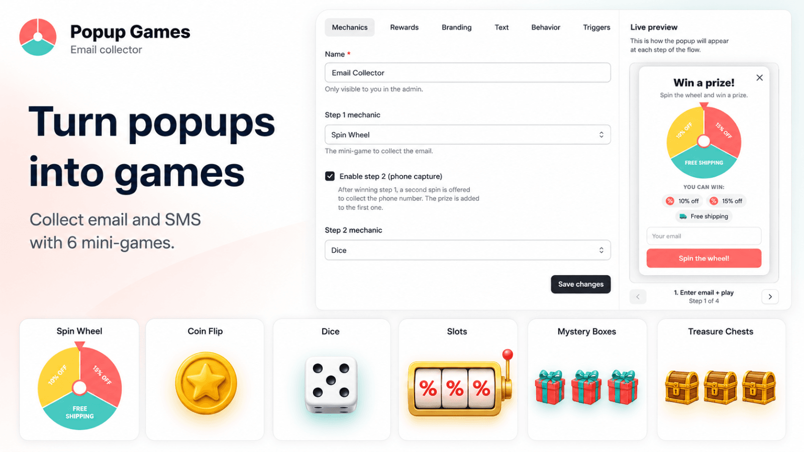 Six mini-games for email and SMS popups