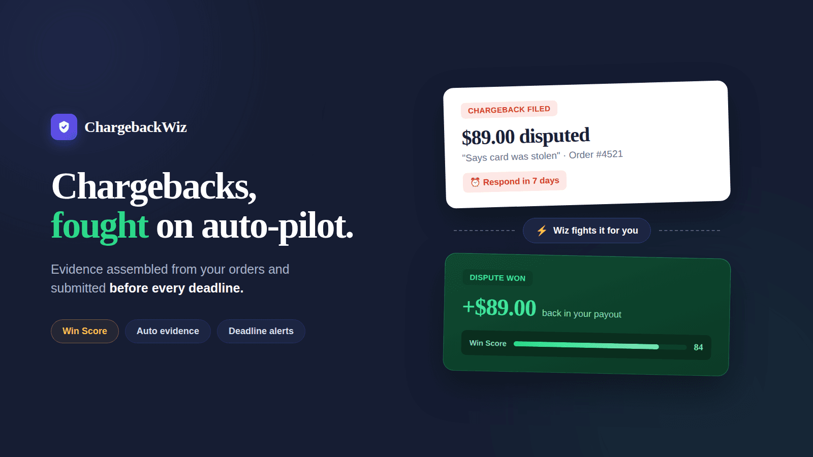 Chargeback dispute automatically fought and won