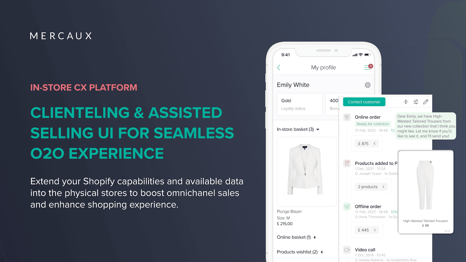 Mercaux Clienteling and Assisted Selling UI for Shopify Clients