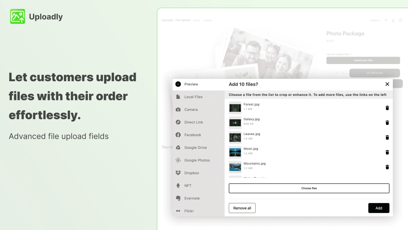 Uploading files on product page