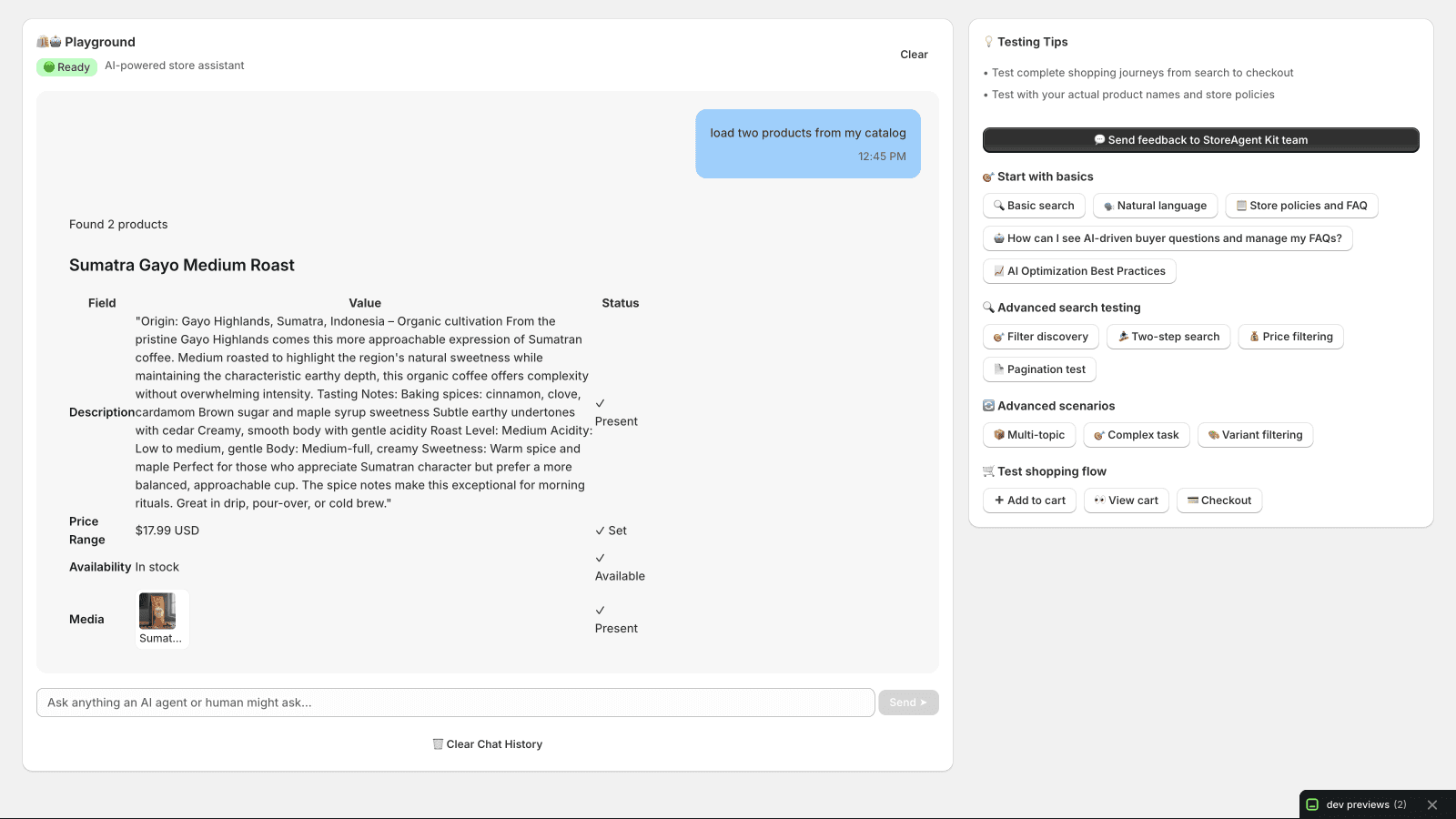 StoreAgent Kit assistant preview