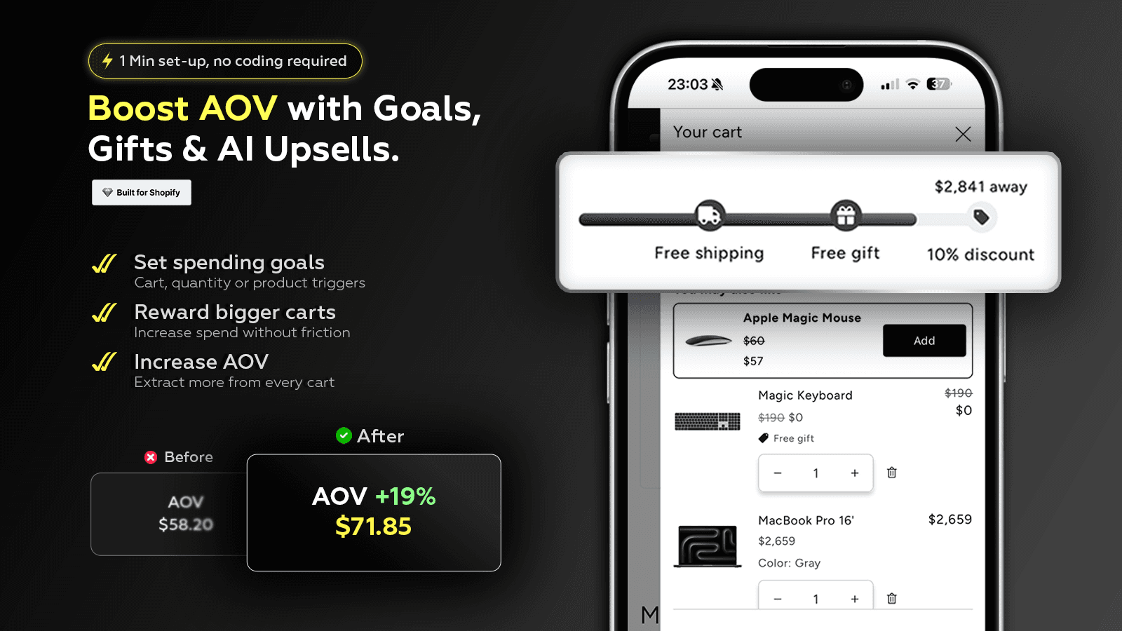 Shopify free shipping with progress bar, gifts and discounts fre
