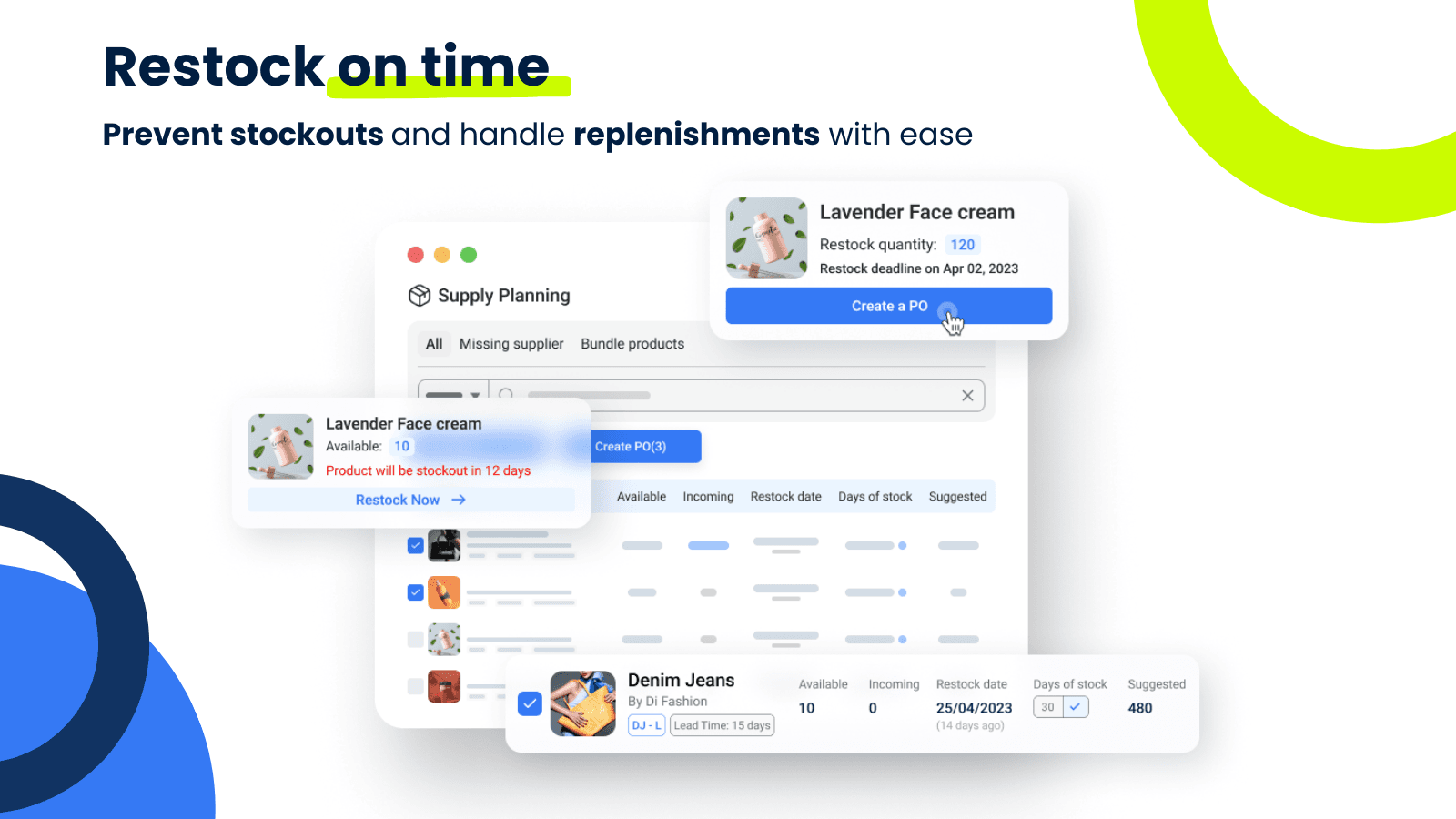 Inventory optimization and planning, restock open-to-buy SKUs