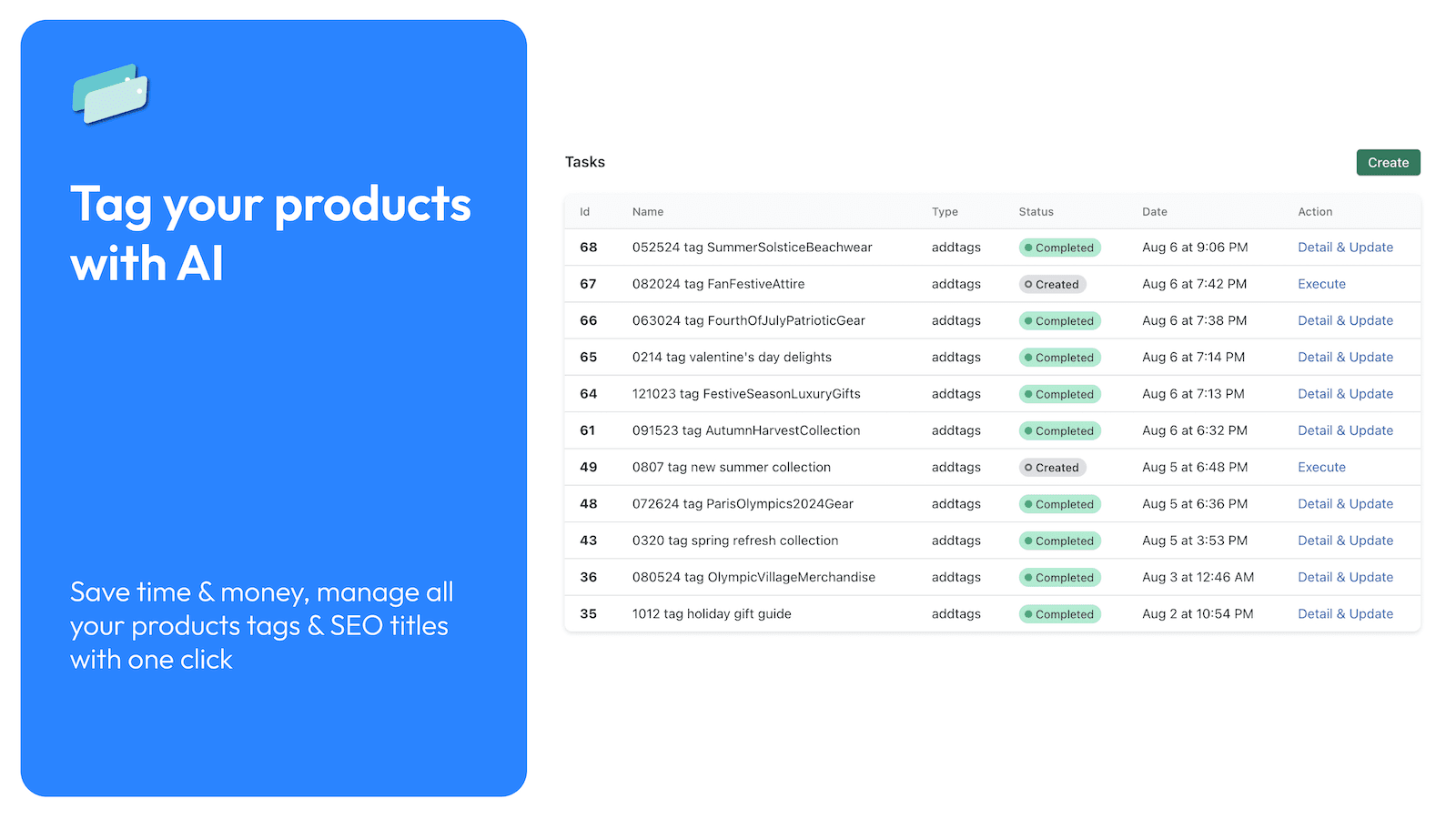 Task list allows you to manage tag task.