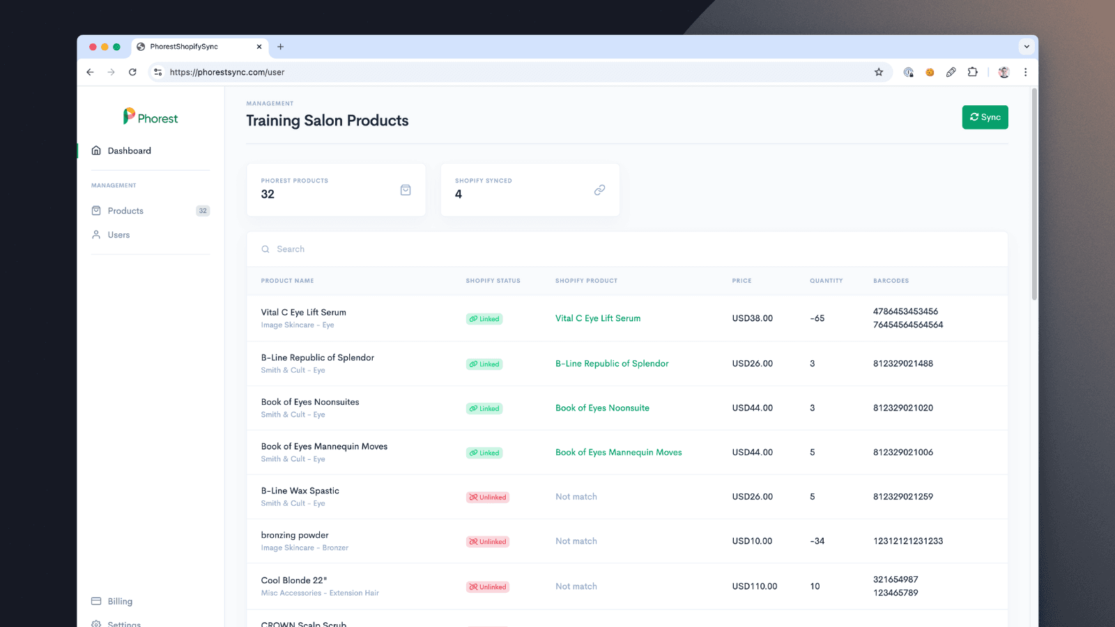 Sync inventory with Phorest