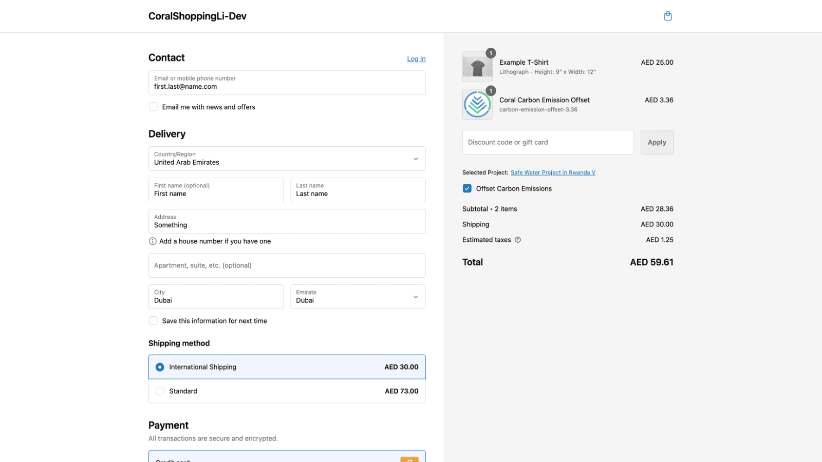 Coral Carbon Offset In Checkout