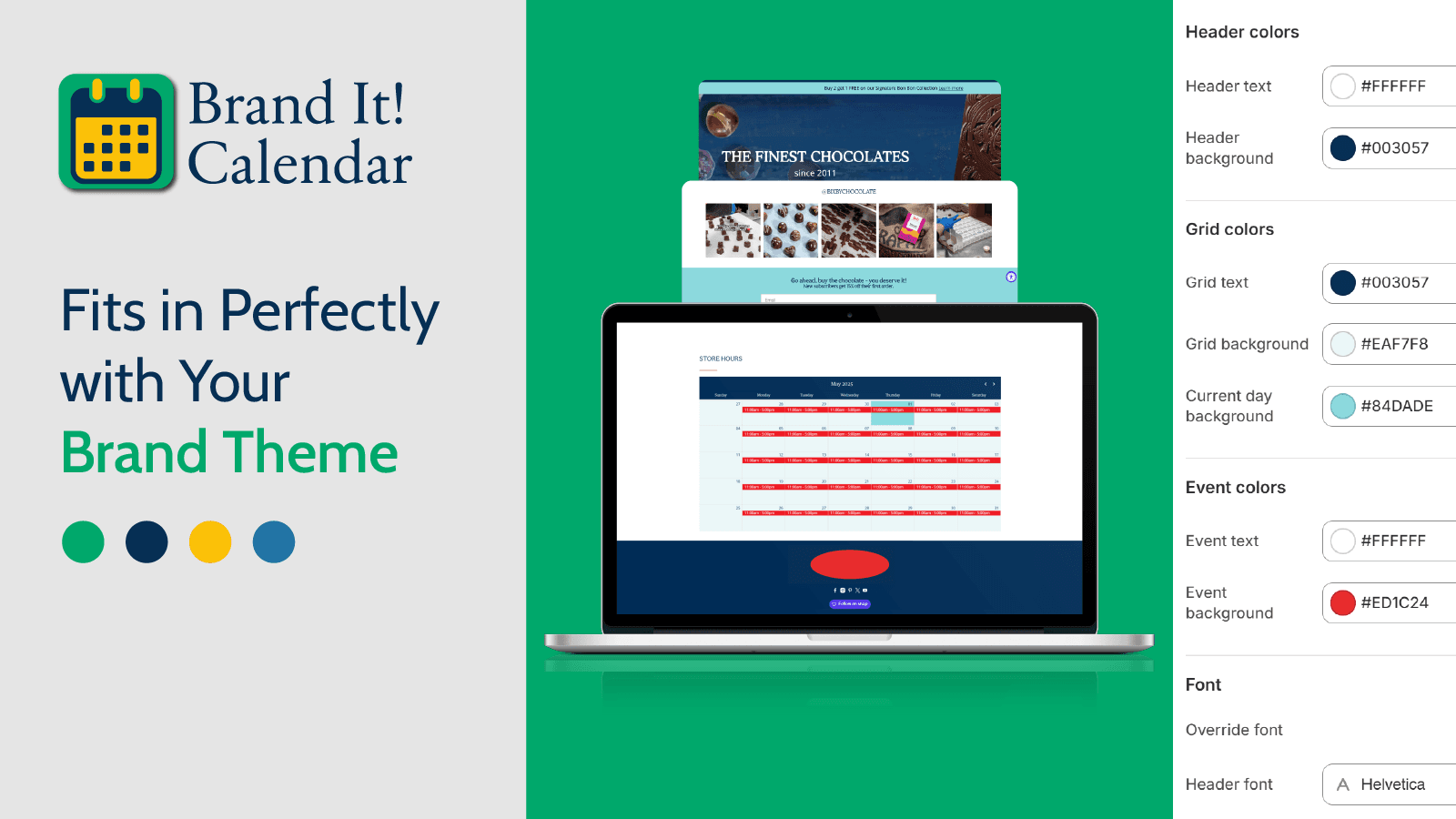 Embedded calendar in Shopify matching brand color scheme