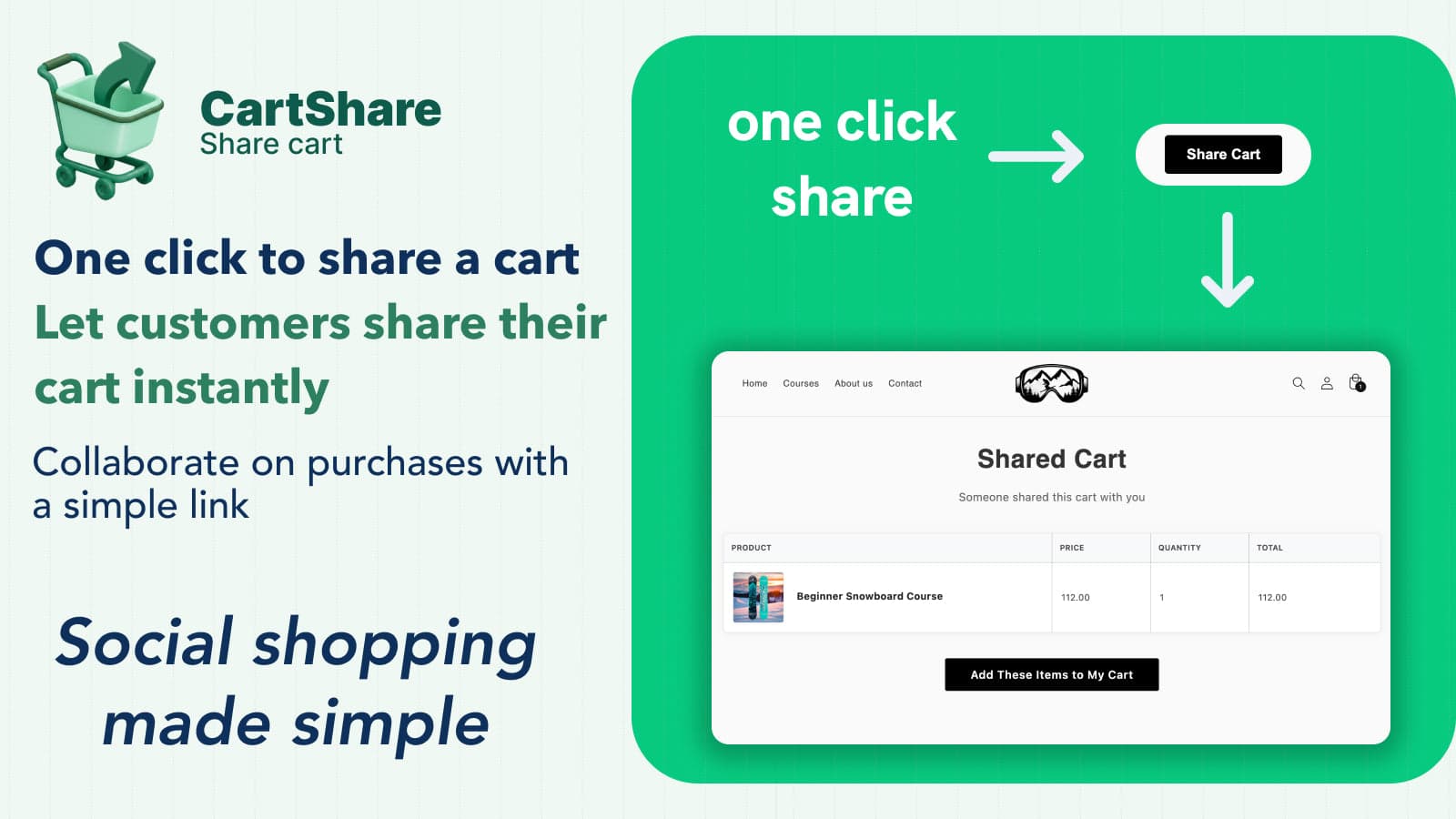 One click Share cart button on Shopify cart page