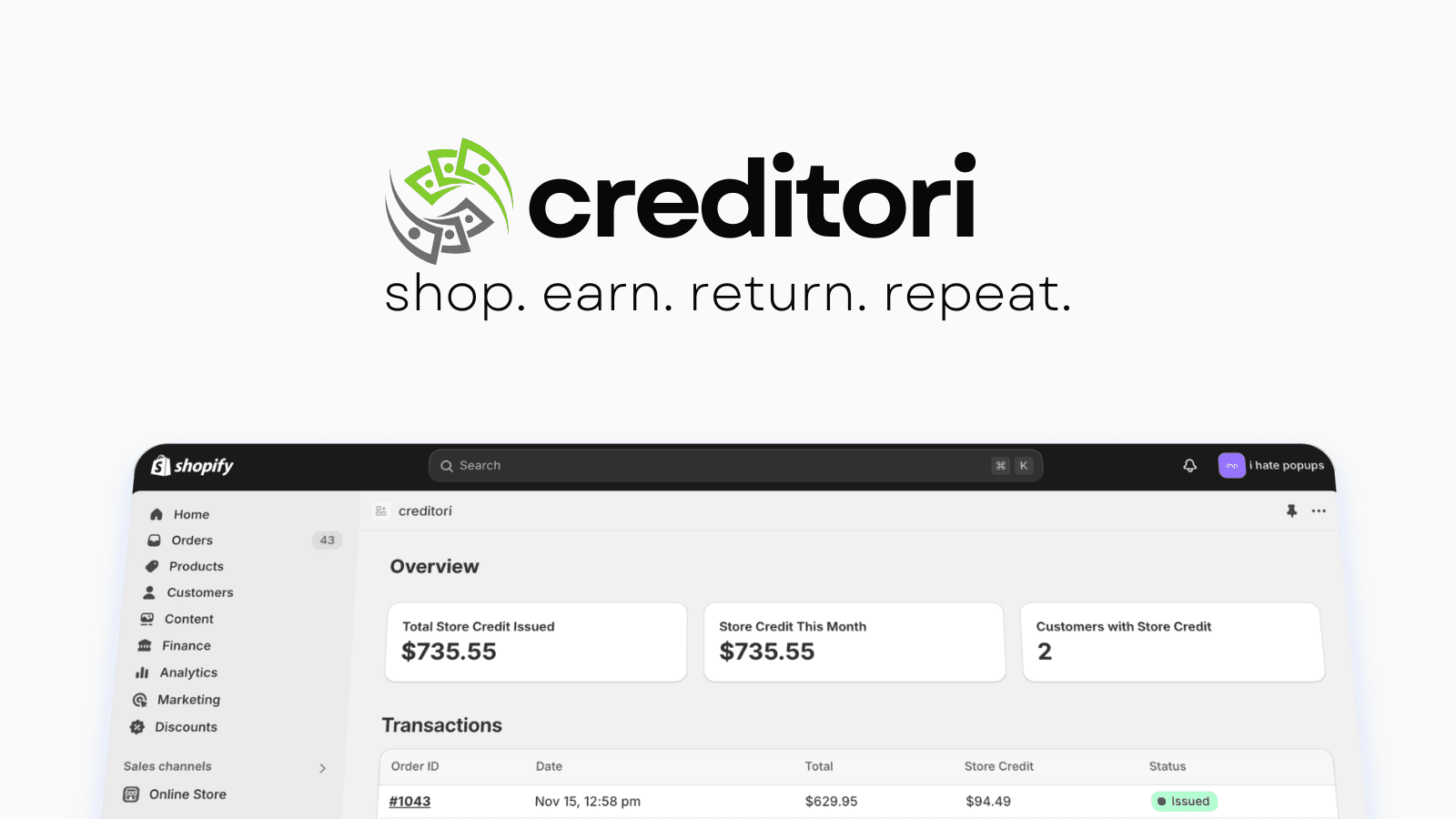 creditori - shop. earn. return. repeat.