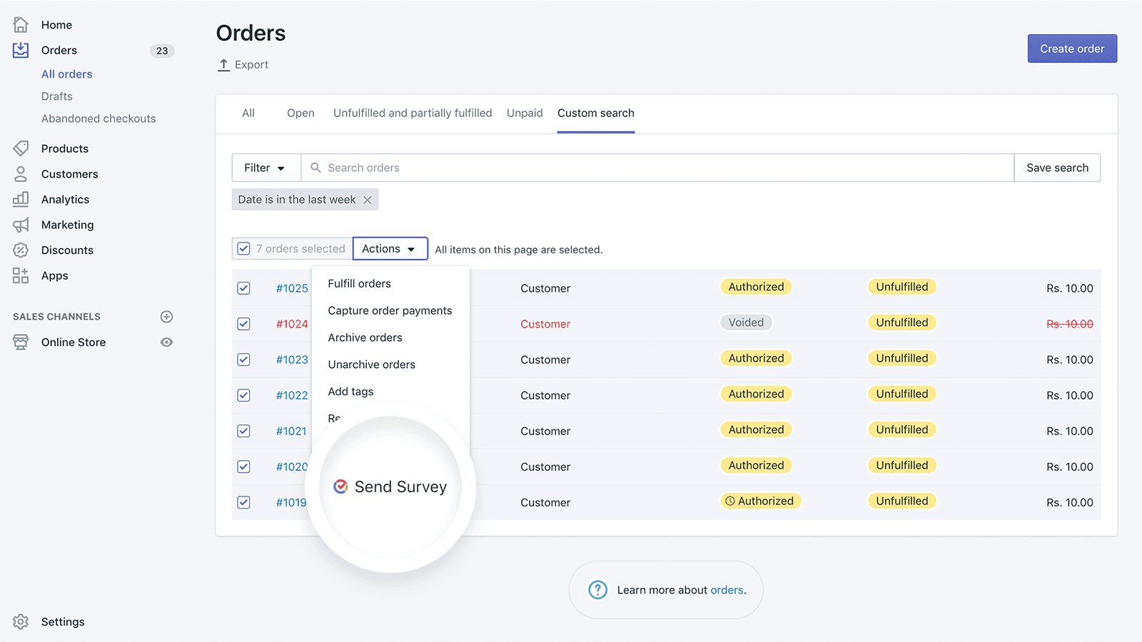 Send surveys to customers and orders