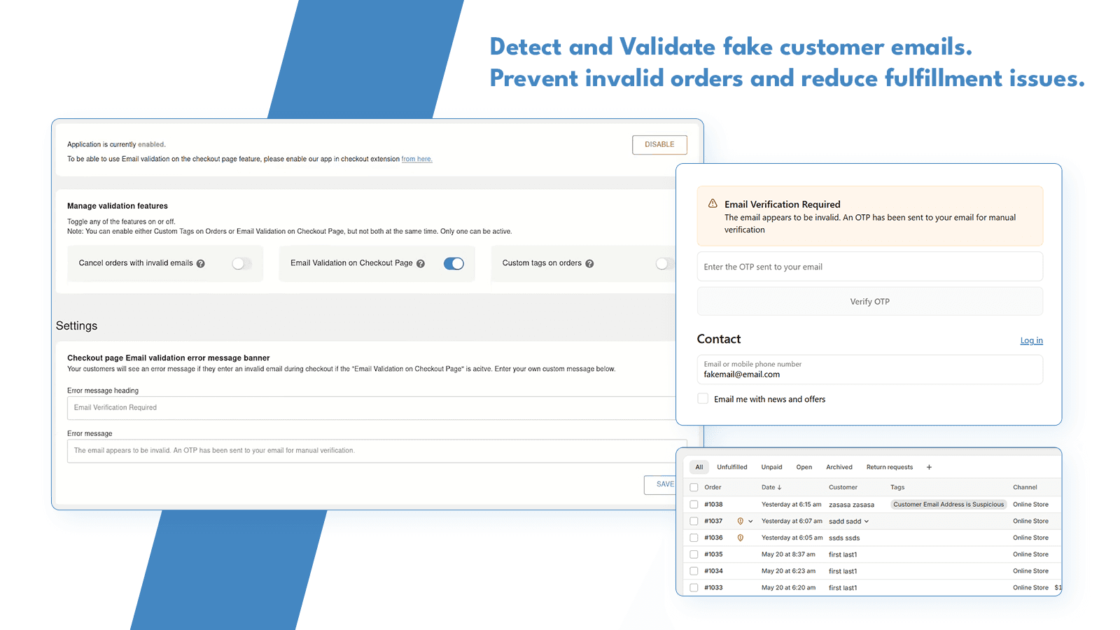 Order Email Address Validation App for Shopify