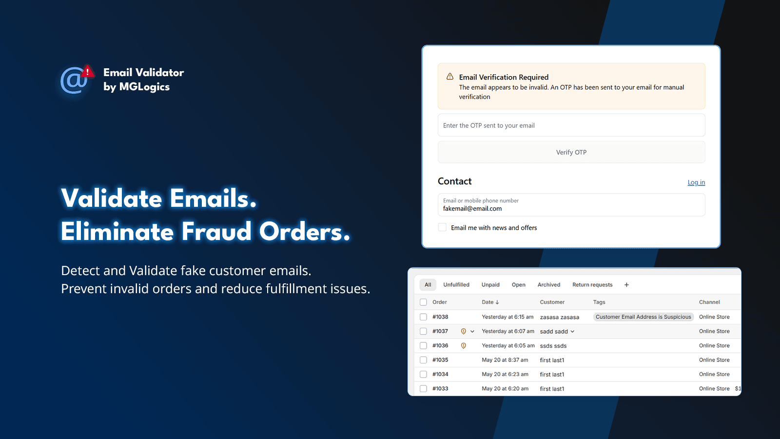Order Email Address Validation App for Shopify