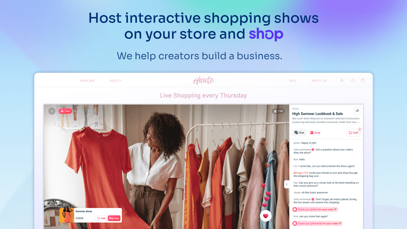 Host interactive shopping shows on your store and Shop