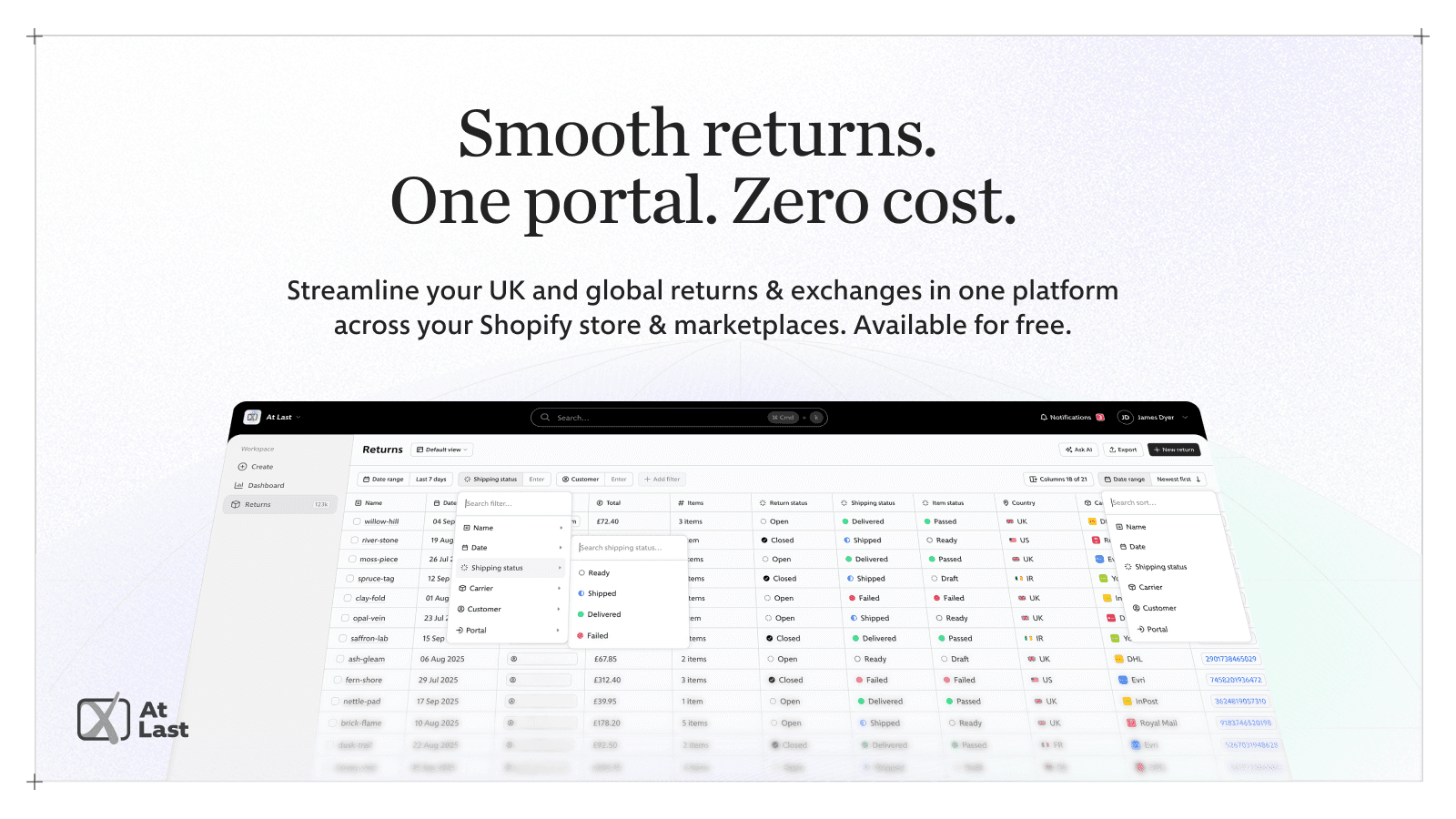 At Last returns & exchanges — free, multi-channel, UK and global