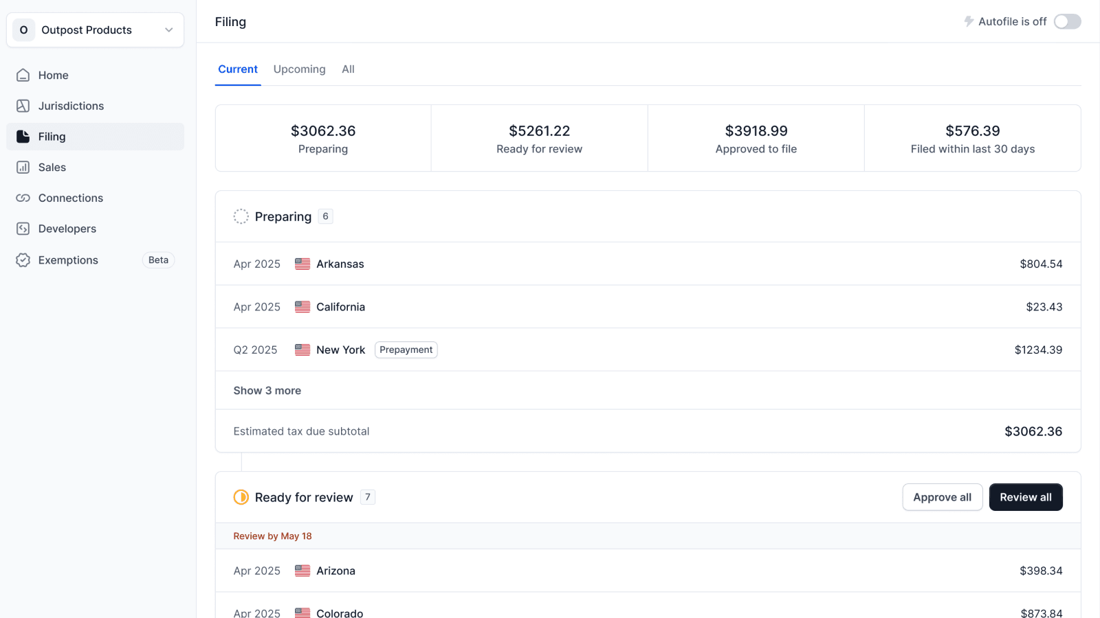 A screenshot of Numeral dashboard.