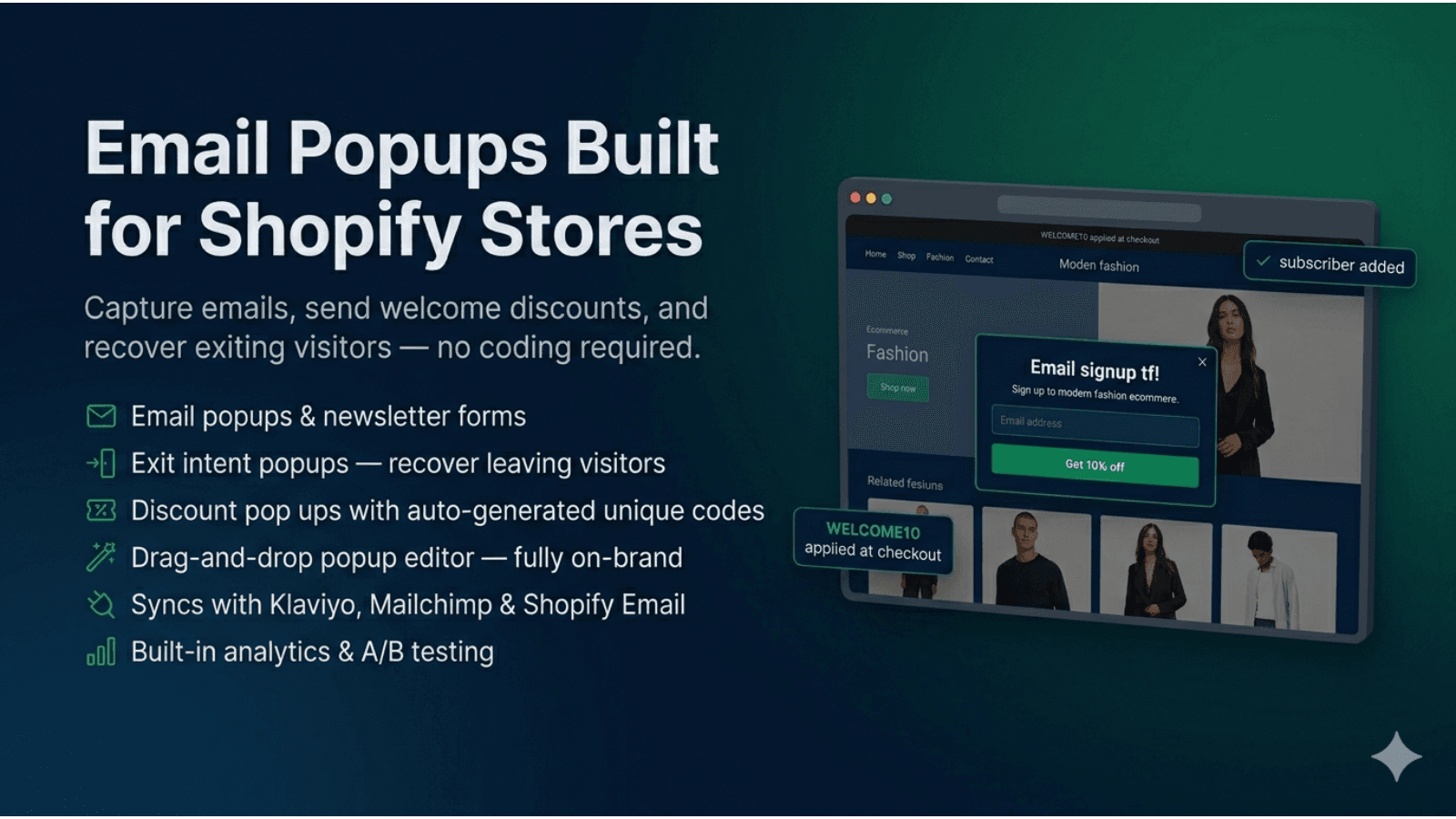 Email popup builder with drag-and-drop editor for Shopify
