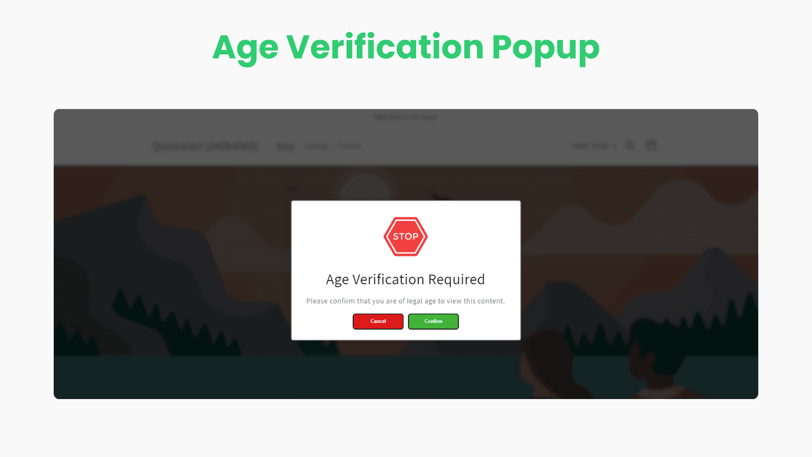 Age verification popup displayed on Shopify online store.