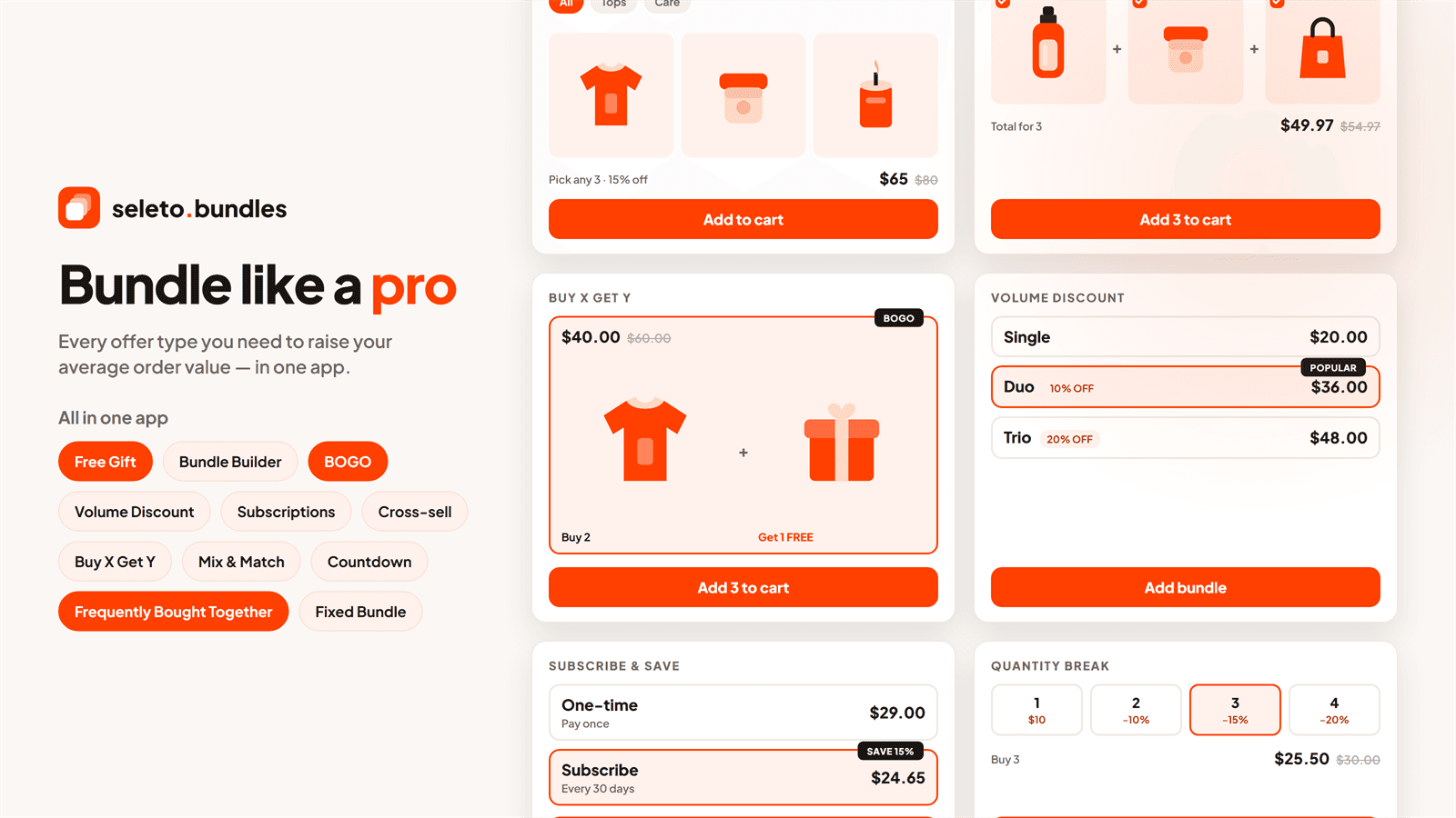 All-in-one Shopify bundles: quantity breaks, BOGO, FBT & more