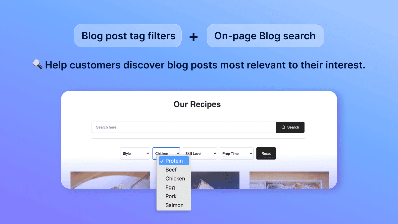 Blog post tag filter search for Shopify blog. Great for recipes