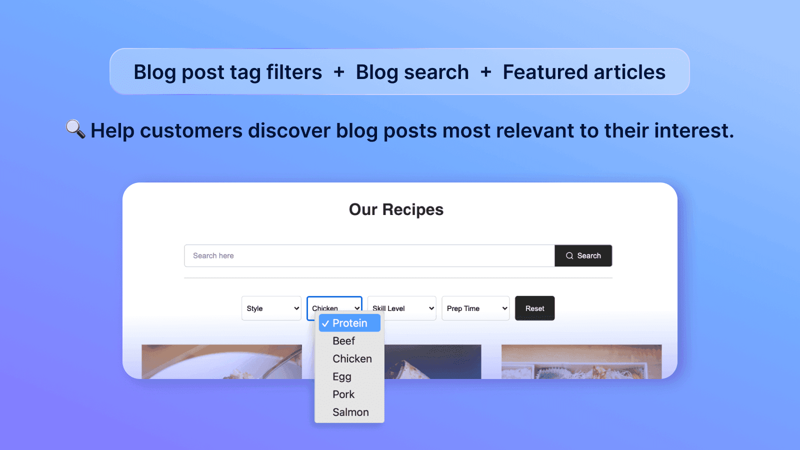 Blog post tag filter search for Shopify blog. Great for recipes