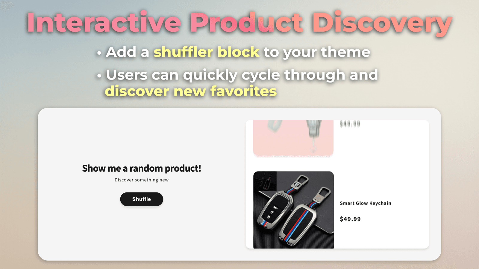 Image outlines the Product Shuffler block feature