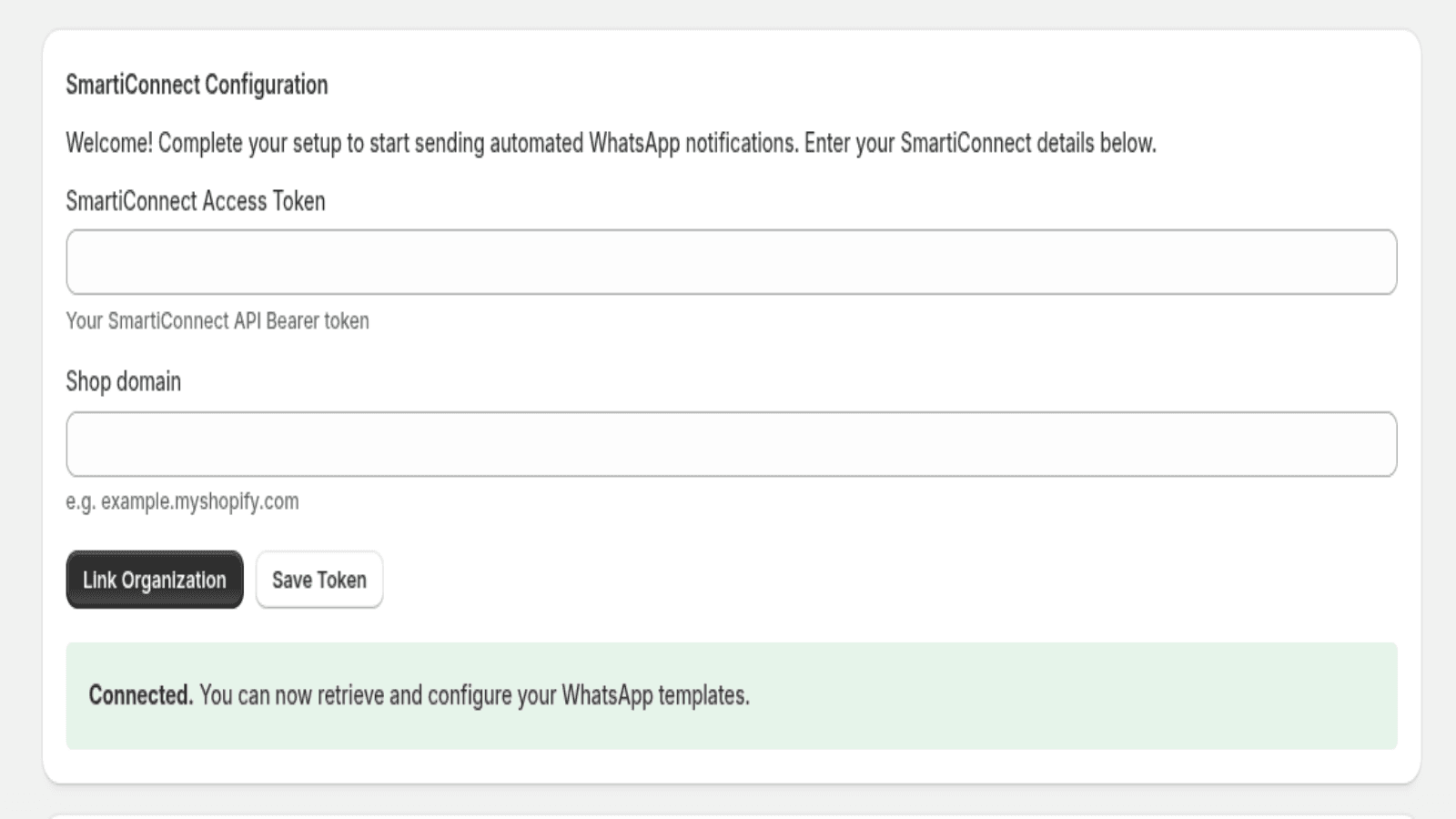 Connect shopify and share whatsapp notification