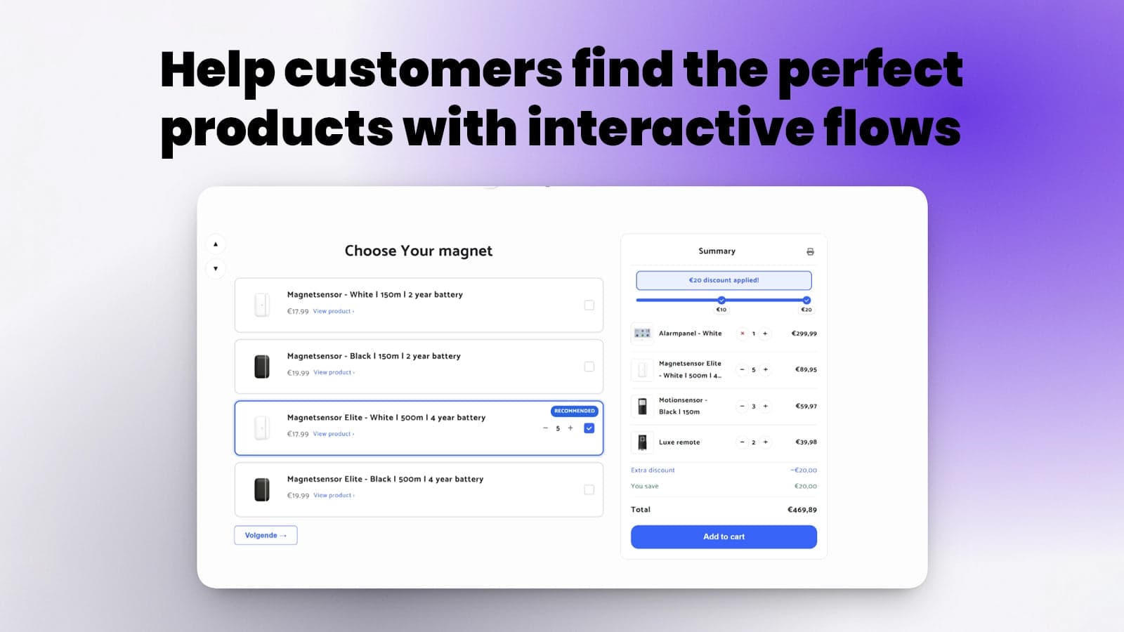 Interactive product configurator with guided choices