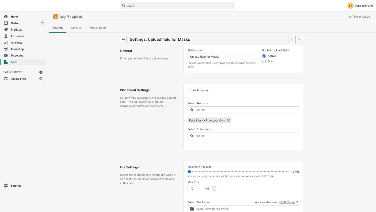 App Settings - Easily define your own requirements for uploads.
